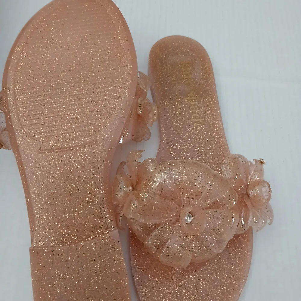 kate spade Women's Glitter Peach Floral Slide Sandals Sizes 7/10 New $35 - Picture 9 of 10
